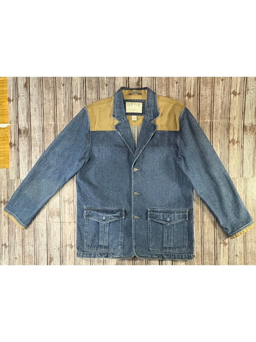 Orvis Chore Safari Work Field Blue Denim Jacket Blazer sz 42 90s Vintage hunting